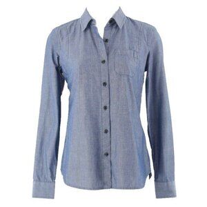 Q Mack XS Blue Polished Button Front 100% Cotton Shirt Top